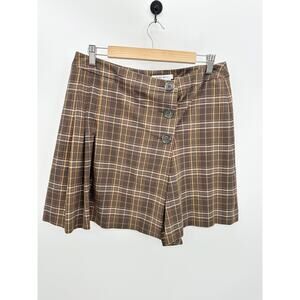 Nine West Brown Plaid Printed Button Front Wrap Mini Skirt Academia Women's 10